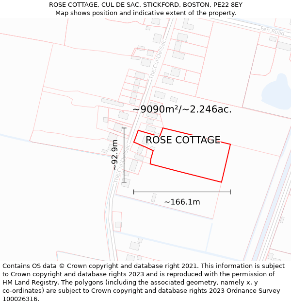 ROSE COTTAGE, CUL DE SAC, STICKFORD, BOSTON, PE22 8EY: Plot and title map