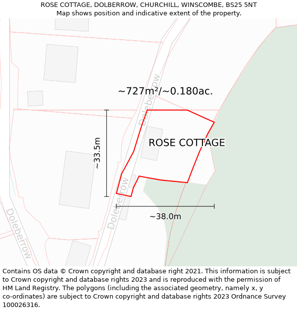 ROSE COTTAGE, DOLBERROW, CHURCHILL, WINSCOMBE, BS25 5NT: Plot and title map