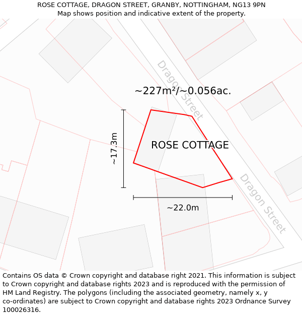 ROSE COTTAGE, DRAGON STREET, GRANBY, NOTTINGHAM, NG13 9PN: Plot and title map