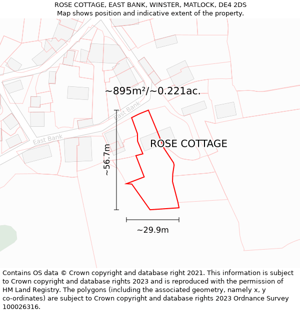 ROSE COTTAGE, EAST BANK, WINSTER, MATLOCK, DE4 2DS: Plot and title map