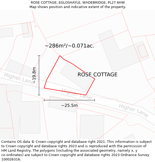 ROSE COTTAGE, EGLOSHAYLE, WADEBRIDGE, PL27 6HW: Plot and title map