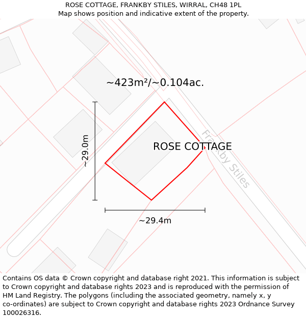 ROSE COTTAGE, FRANKBY STILES, WIRRAL, CH48 1PL: Plot and title map