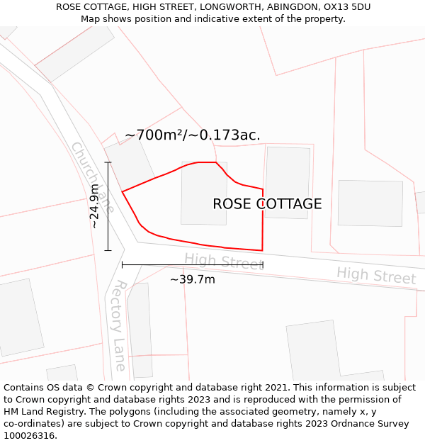 ROSE COTTAGE, HIGH STREET, LONGWORTH, ABINGDON, OX13 5DU: Plot and title map