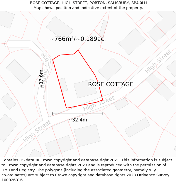 ROSE COTTAGE, HIGH STREET, PORTON, SALISBURY, SP4 0LH: Plot and title map