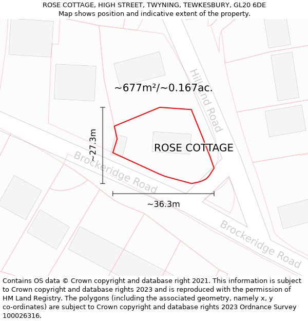 ROSE COTTAGE, HIGH STREET, TWYNING, TEWKESBURY, GL20 6DE: Plot and title map