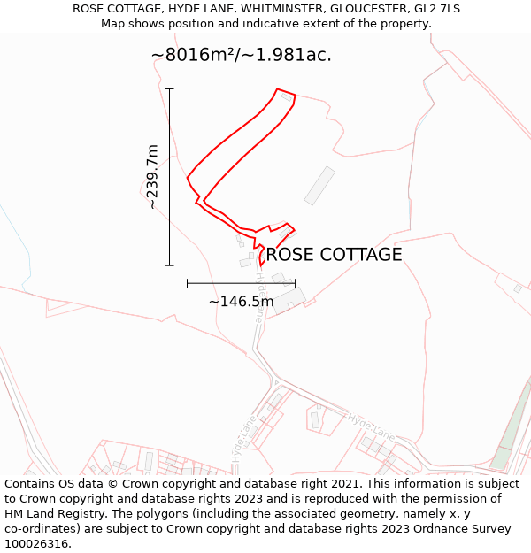 ROSE COTTAGE, HYDE LANE, WHITMINSTER, GLOUCESTER, GL2 7LS: Plot and title map