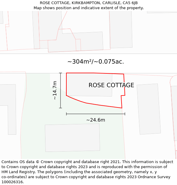 ROSE COTTAGE, KIRKBAMPTON, CARLISLE, CA5 6JB: Plot and title map