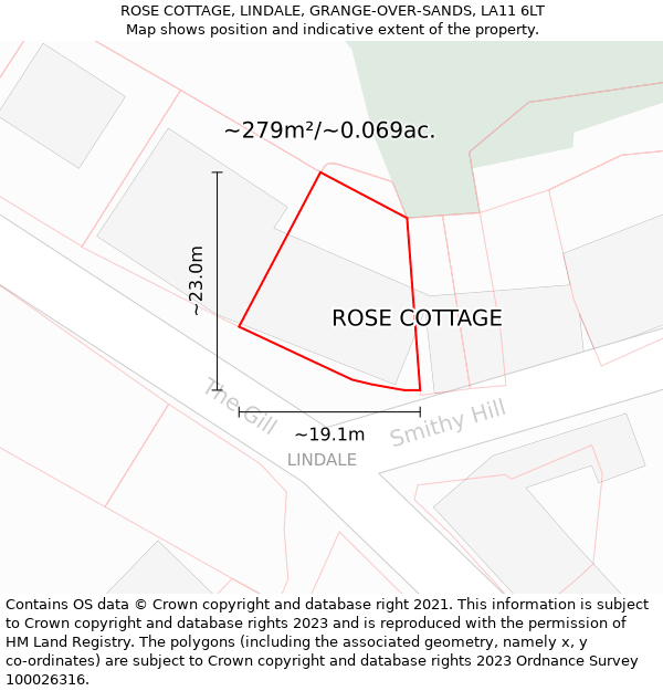 ROSE COTTAGE, LINDALE, GRANGE-OVER-SANDS, LA11 6LT: Plot and title map