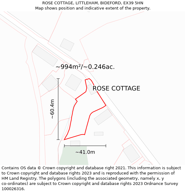 ROSE COTTAGE, LITTLEHAM, BIDEFORD, EX39 5HN: Plot and title map