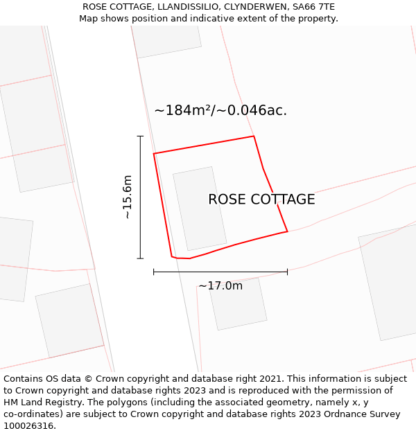 ROSE COTTAGE, LLANDISSILIO, CLYNDERWEN, SA66 7TE: Plot and title map