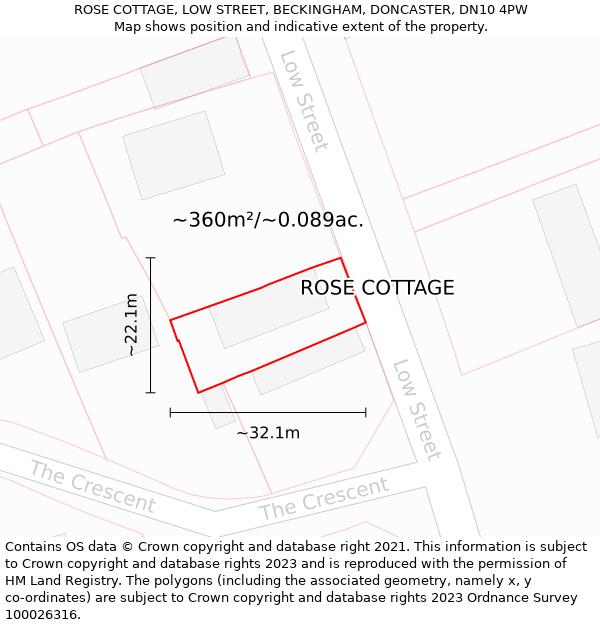 ROSE COTTAGE, LOW STREET, BECKINGHAM, DONCASTER, DN10 4PW: Plot and title map
