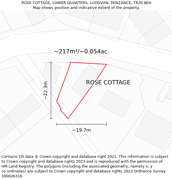 ROSE COTTAGE, LOWER QUARTERS, LUDGVAN, PENZANCE, TR20 8EH: Plot and title map