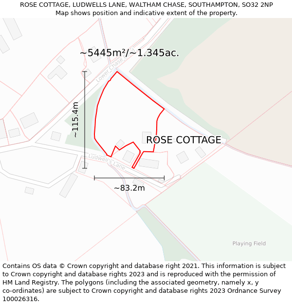 ROSE COTTAGE, LUDWELLS LANE, WALTHAM CHASE, SOUTHAMPTON, SO32 2NP: Plot and title map