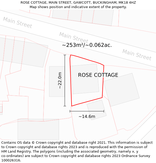 ROSE COTTAGE, MAIN STREET, GAWCOTT, BUCKINGHAM, MK18 4HZ: Plot and title map