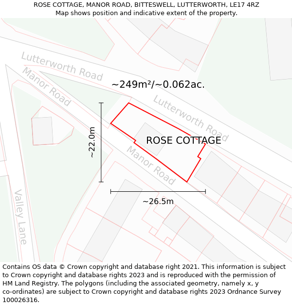 ROSE COTTAGE, MANOR ROAD, BITTESWELL, LUTTERWORTH, LE17 4RZ: Plot and title map