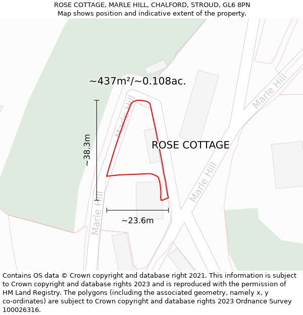 ROSE COTTAGE, MARLE HILL, CHALFORD, STROUD, GL6 8PN: Plot and title map