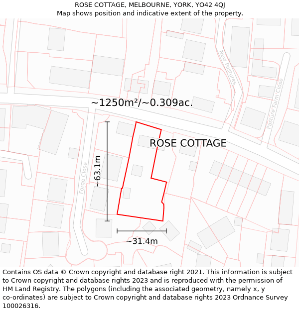 ROSE COTTAGE, MELBOURNE, YORK, YO42 4QJ: Plot and title map