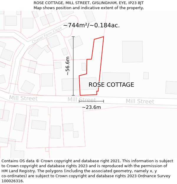 ROSE COTTAGE, MILL STREET, GISLINGHAM, EYE, IP23 8JT: Plot and title map