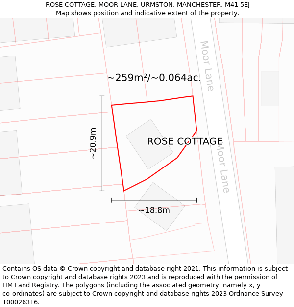 ROSE COTTAGE, MOOR LANE, URMSTON, MANCHESTER, M41 5EJ: Plot and title map