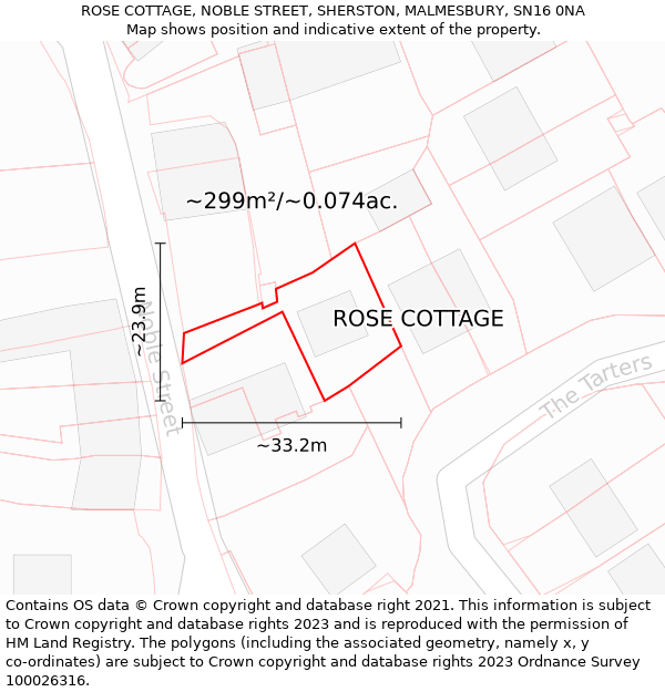 ROSE COTTAGE, NOBLE STREET, SHERSTON, MALMESBURY, SN16 0NA: Plot and title map