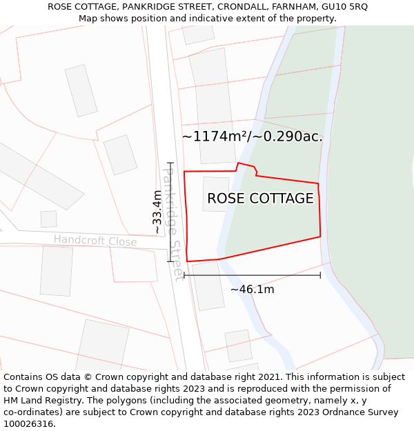 ROSE COTTAGE, PANKRIDGE STREET, CRONDALL, FARNHAM, GU10 5RQ: Plot and title map