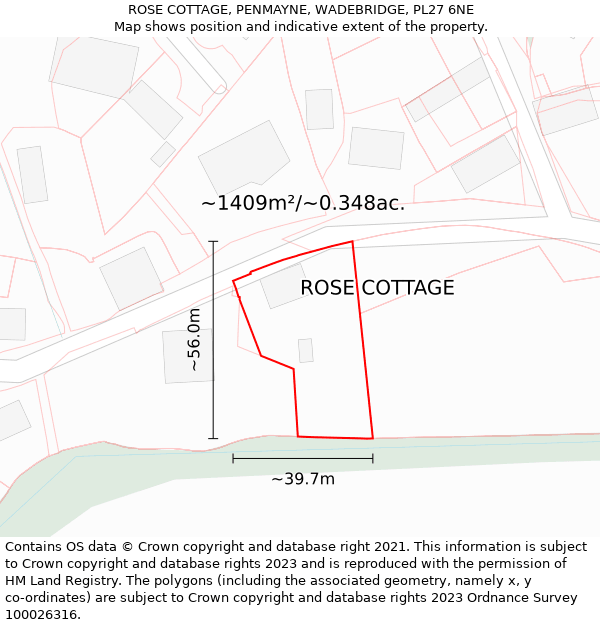 ROSE COTTAGE, PENMAYNE, WADEBRIDGE, PL27 6NE: Plot and title map