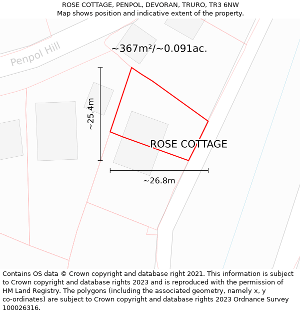 ROSE COTTAGE, PENPOL, DEVORAN, TRURO, TR3 6NW: Plot and title map