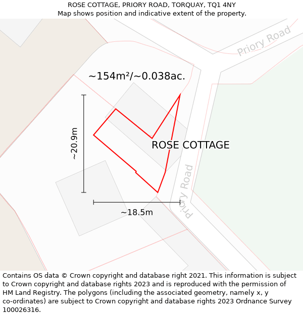 ROSE COTTAGE, PRIORY ROAD, TORQUAY, TQ1 4NY: Plot and title map