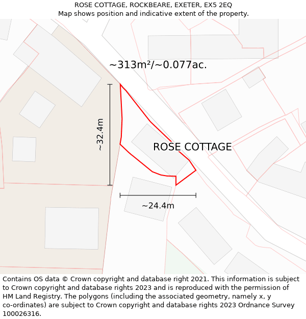 ROSE COTTAGE, ROCKBEARE, EXETER, EX5 2EQ: Plot and title map