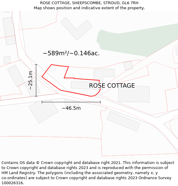 ROSE COTTAGE, SHEEPSCOMBE, STROUD, GL6 7RH: Plot and title map