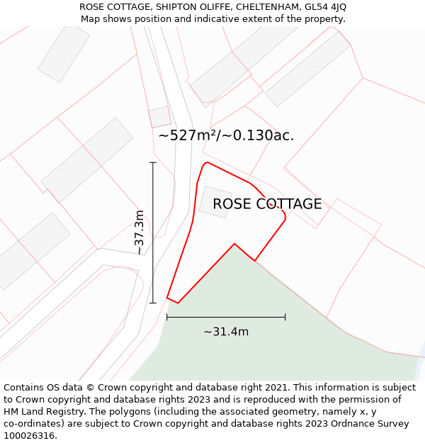 ROSE COTTAGE, SHIPTON OLIFFE, CHELTENHAM, GL54 4JQ: Plot and title map