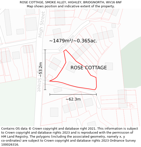 ROSE COTTAGE, SMOKE ALLEY, HIGHLEY, BRIDGNORTH, WV16 6NF: Plot and title map