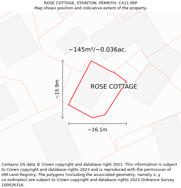 ROSE COTTAGE, STAINTON, PENRITH, CA11 0EP: Plot and title map