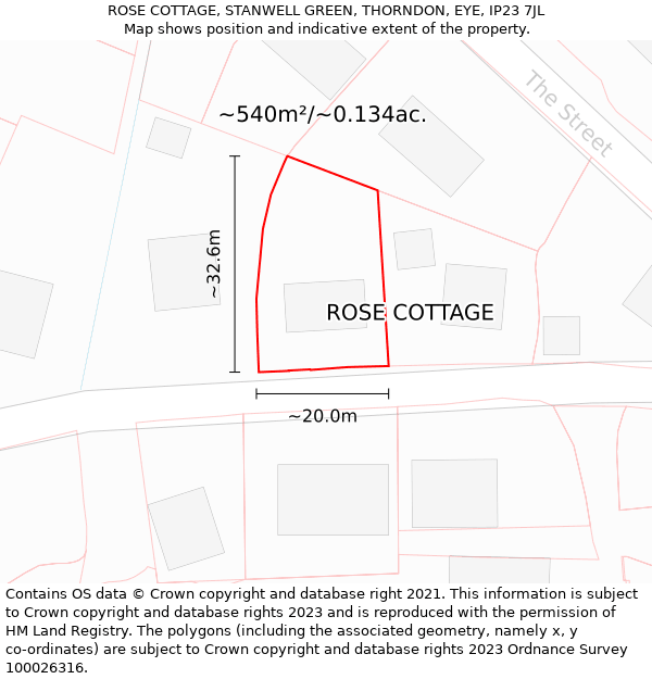 ROSE COTTAGE, STANWELL GREEN, THORNDON, EYE, IP23 7JL: Plot and title map