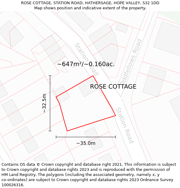 ROSE COTTAGE, STATION ROAD, HATHERSAGE, HOPE VALLEY, S32 1DD: Plot and title map