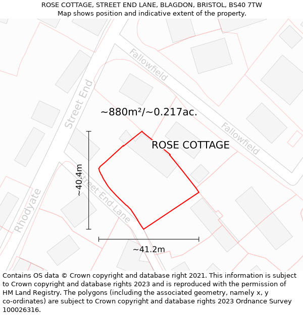ROSE COTTAGE, STREET END LANE, BLAGDON, BRISTOL, BS40 7TW: Plot and title map