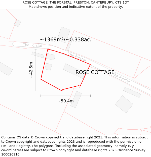 ROSE COTTAGE, THE FORSTAL, PRESTON, CANTERBURY, CT3 1DT: Plot and title map