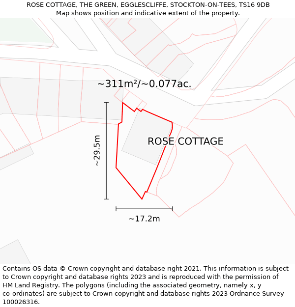 ROSE COTTAGE, THE GREEN, EGGLESCLIFFE, STOCKTON-ON-TEES, TS16 9DB: Plot and title map