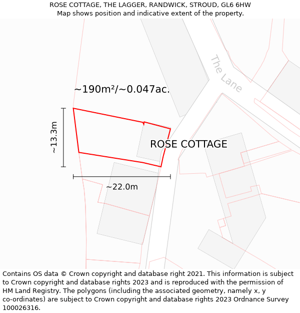 ROSE COTTAGE, THE LAGGER, RANDWICK, STROUD, GL6 6HW: Plot and title map