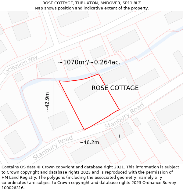 ROSE COTTAGE, THRUXTON, ANDOVER, SP11 8LZ: Plot and title map