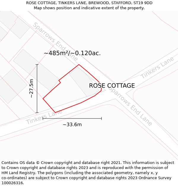 ROSE COTTAGE, TINKERS LANE, BREWOOD, STAFFORD, ST19 9DD: Plot and title map