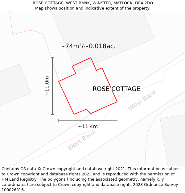 ROSE COTTAGE, WEST BANK, WINSTER, MATLOCK, DE4 2DQ: Plot and title map