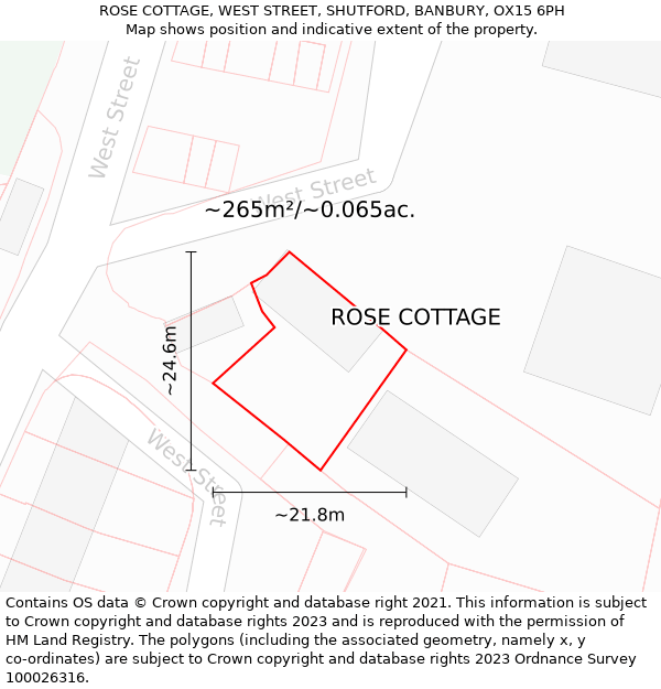 ROSE COTTAGE, WEST STREET, SHUTFORD, BANBURY, OX15 6PH: Plot and title map