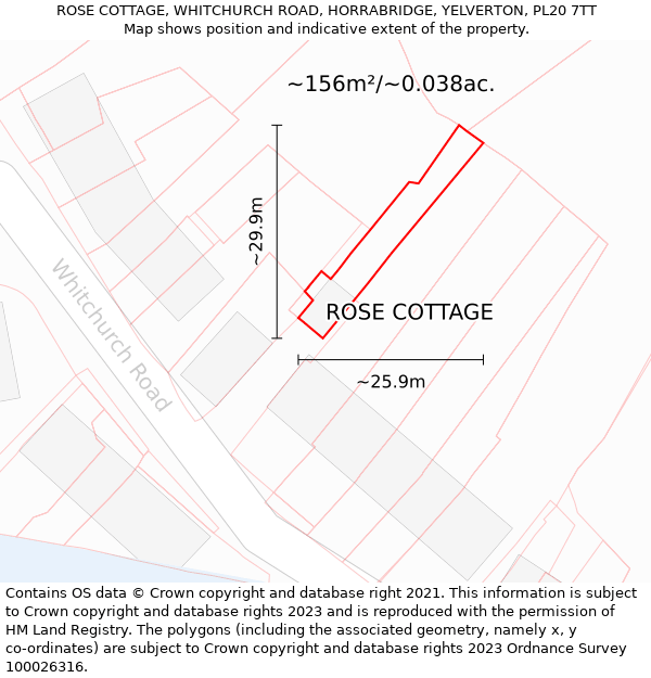 ROSE COTTAGE, WHITCHURCH ROAD, HORRABRIDGE, YELVERTON, PL20 7TT: Plot and title map