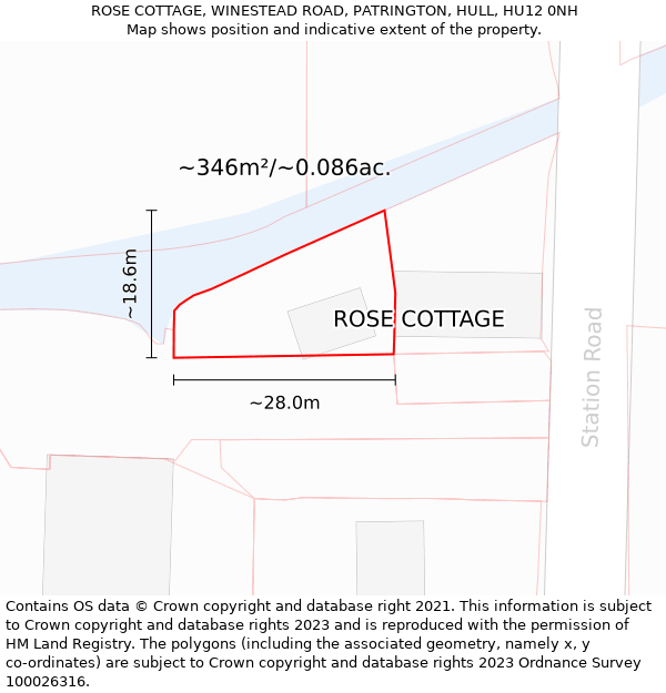 ROSE COTTAGE, WINESTEAD ROAD, PATRINGTON, HULL, HU12 0NH: Plot and title map