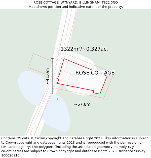 ROSE COTTAGE, WYNYARD, BILLINGHAM, TS22 5NQ: Plot and title map