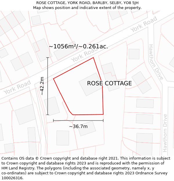 ROSE COTTAGE, YORK ROAD, BARLBY, SELBY, YO8 5JH: Plot and title map