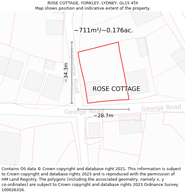 ROSE COTTAGE, YORKLEY, LYDNEY, GL15 4TA: Plot and title map