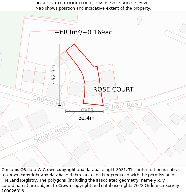 ROSE COURT, CHURCH HILL, LOVER, SALISBURY, SP5 2PL: Plot and title map