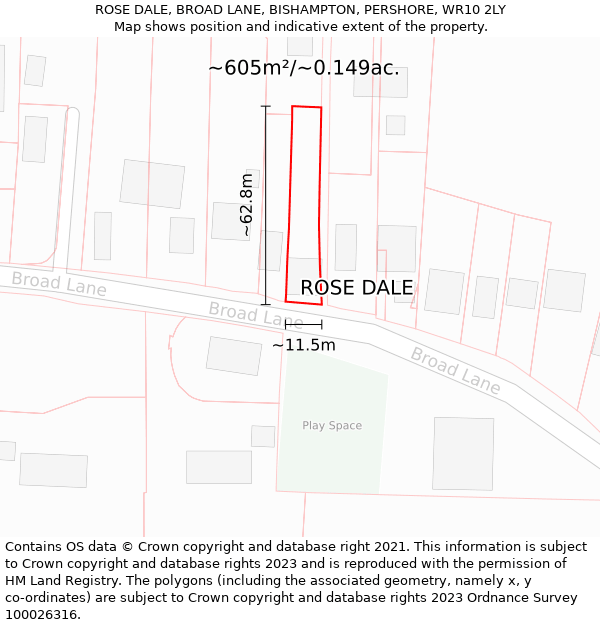 ROSE DALE, BROAD LANE, BISHAMPTON, PERSHORE, WR10 2LY: Plot and title map